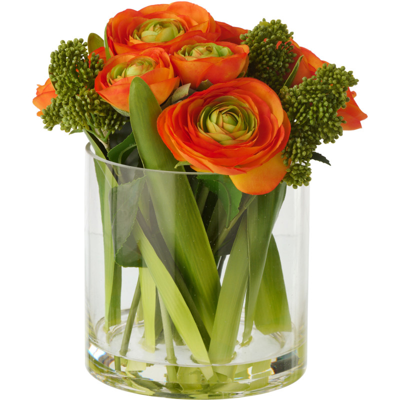 Composition florale artificielle Florisia renoncules orange en vase H 24 cm 