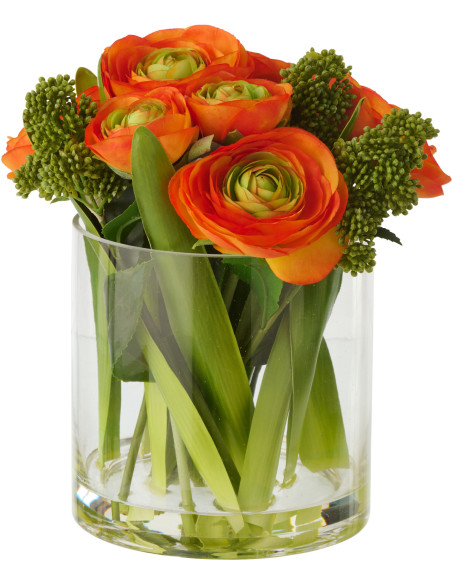 Composition florale artificielle Florisia renoncules orange en vase H 24 cm 