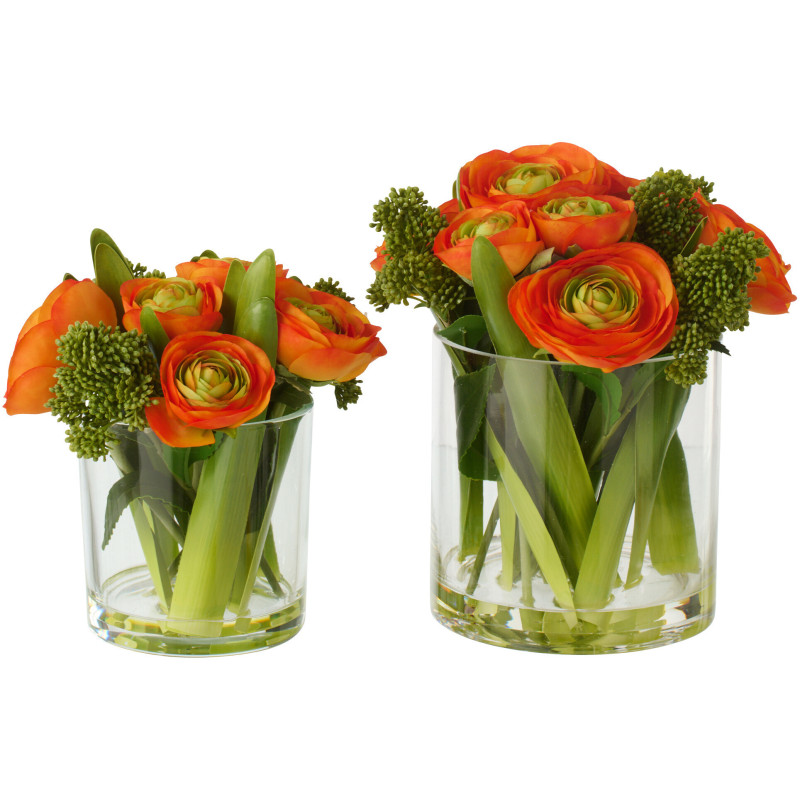 Composition florale artificielle Florisia renoncules orange en vase H 24 cm 