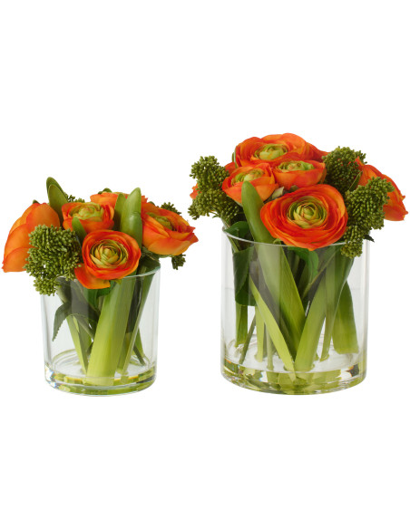 Composition florale artificielle Florisia renoncules orange en vase H 24 cm 