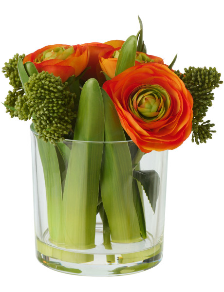 Composition florale artificielle Florisia renoncules orange avec vase H 21 cm 