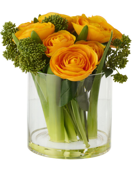 Composition florale artificielle Florisia renoncules jaunes en vase H 24 cm 