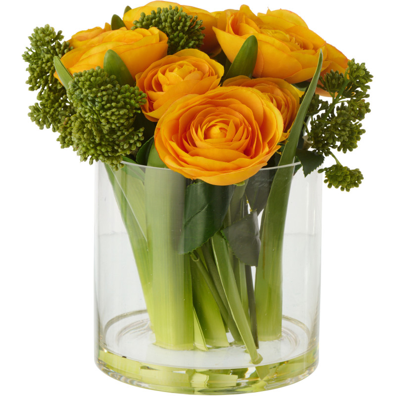 Composition florale artificielle Florisia renoncules jaunes en vase H 24 cm 