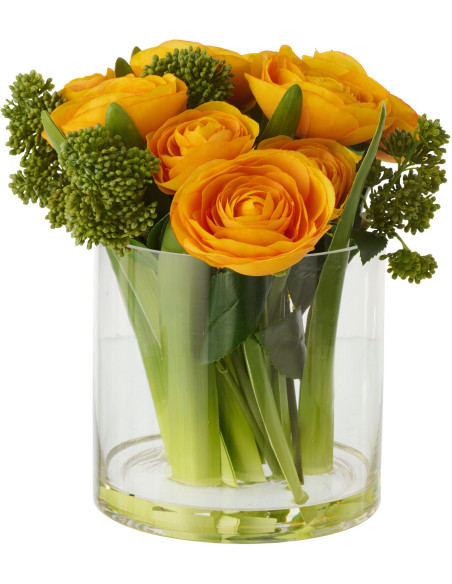 Composition florale artificielle Florisia renoncules jaunes en vase H 24 cm 