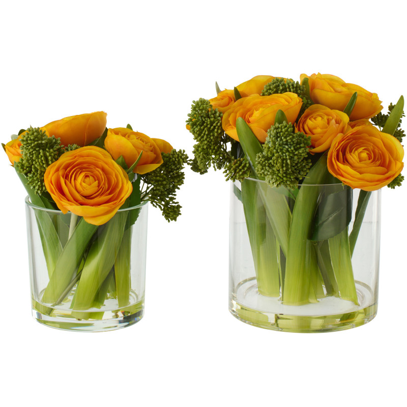 Composition florale artificielle Florisia renoncules jaunes en vase H 24 cm 