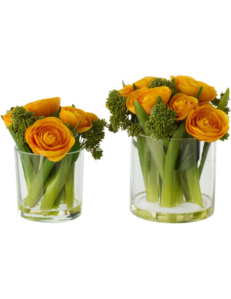 Composition florale artificielle Florisia renoncules jaunes en vase H 24 cm 