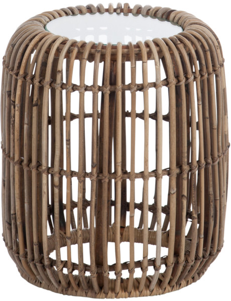 Table d'appoint ronde Tressia rotin et verre H 42 cm J-Line - 1