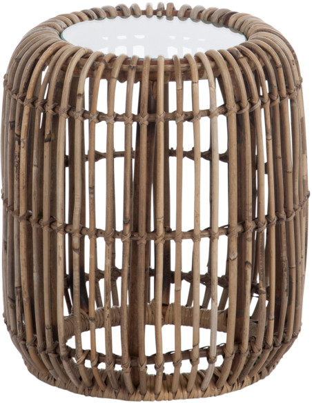 Table d'appoint ronde Tressia rotin et verre H 42 cm J-Line - 1