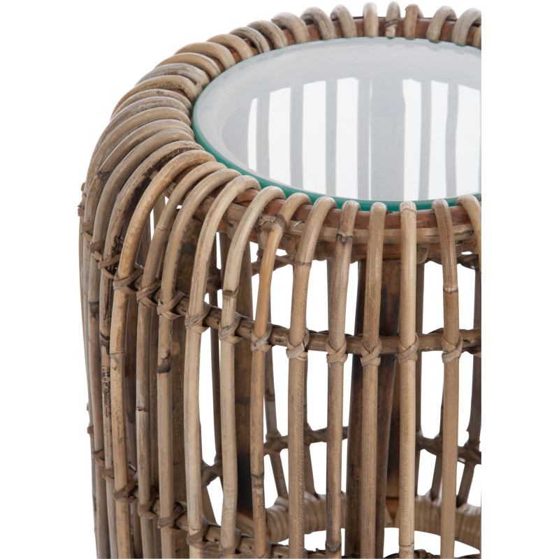 Table d'appoint ronde Tressia rotin et verre H 42 cm J-Line - 2