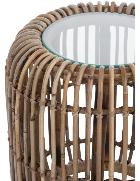 Table d'appoint ronde Tressia rotin et verre H 42 cm J-Line - 2