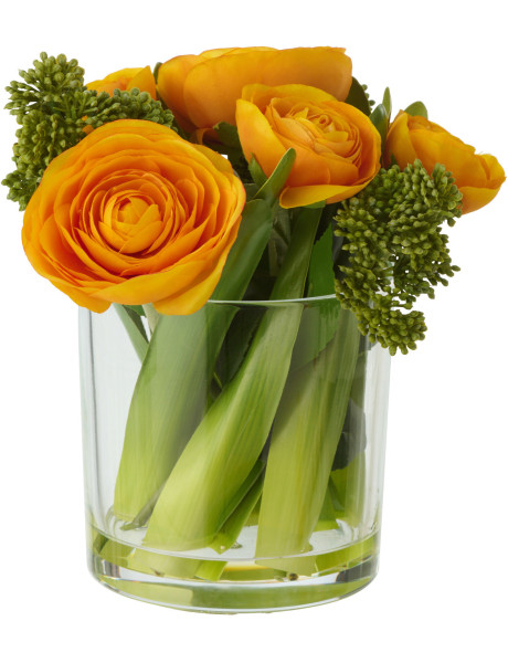 Composition florale artificielle Florisia renoncules jaunes en vase H 21 cm 