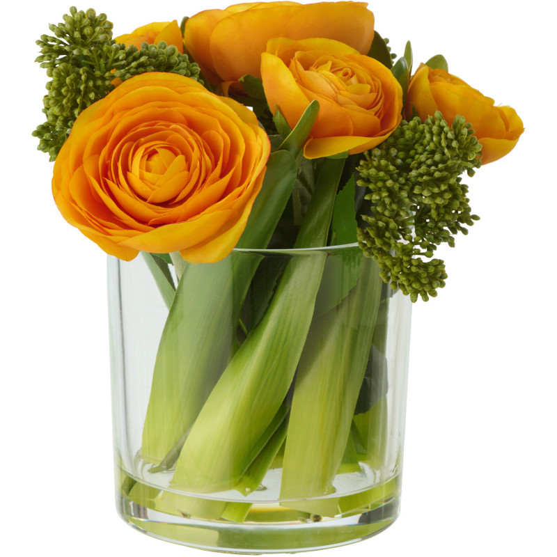 Composition florale artificielle Florisia renoncules jaunes en vase H 21 cm 