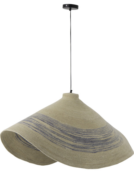 Suspension luminaire en fibres naturelles motifs bleu Ø100 x H40 cm Marévia 