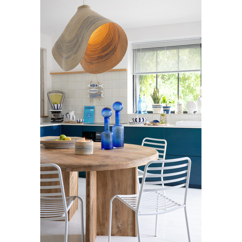 Suspension luminaire en fibres naturelles motifs bleu Ø100 x H40 cm Marévia 