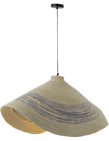 Suspension luminaire en fibres naturelles motifs bleu Ø100 x H40 cm Marévia 