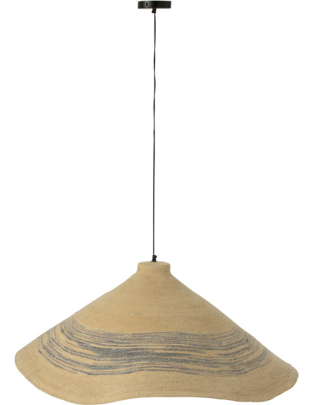 Suspension luminaire en fibres naturelles motifs bleu Ø100 x H40 cm Marévia 
