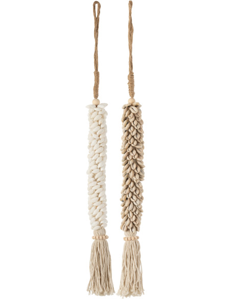 Suspension murale coquillages naturels corde coton H66 cm Naélys 