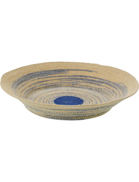 Plateau décoratif rond en fibres naturelles et motifs bleu Ø52 cm Marévia 