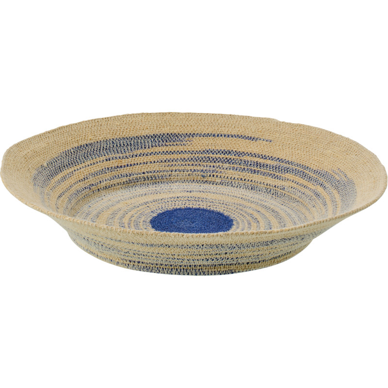 Plateau décoratif rond en fibres naturelles et motifs bleu Ø52 cm Marévia 