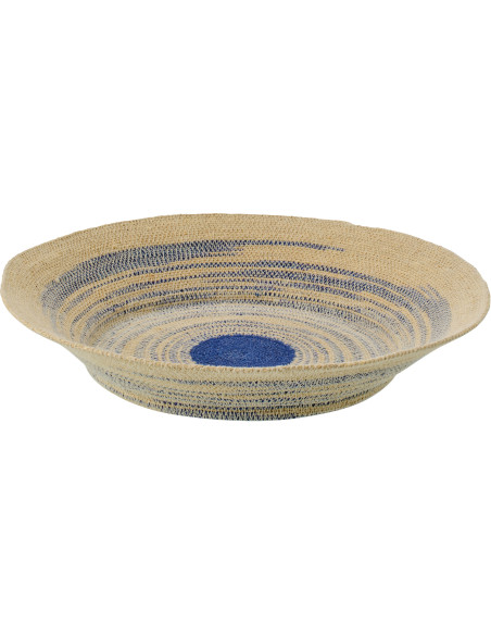 Plateau décoratif rond en fibres naturelles et motifs bleu Ø52 cm Marévia 
