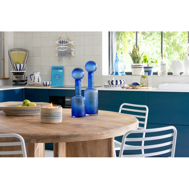 Plateau décoratif rond en fibres naturelles et motifs bleu Ø52 cm Marévia 