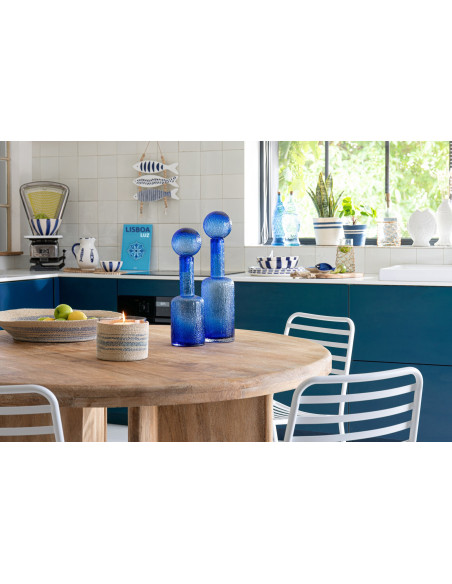 Plateau décoratif rond en fibres naturelles et motifs bleu Ø52 cm Marévia 