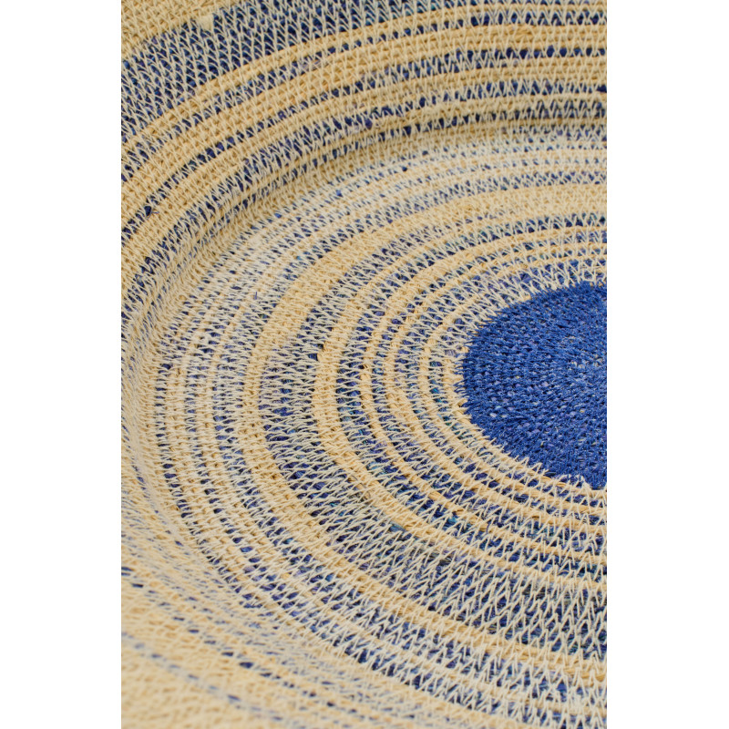 Plateau décoratif rond en fibres naturelles et motifs bleu Ø52 cm Marévia 