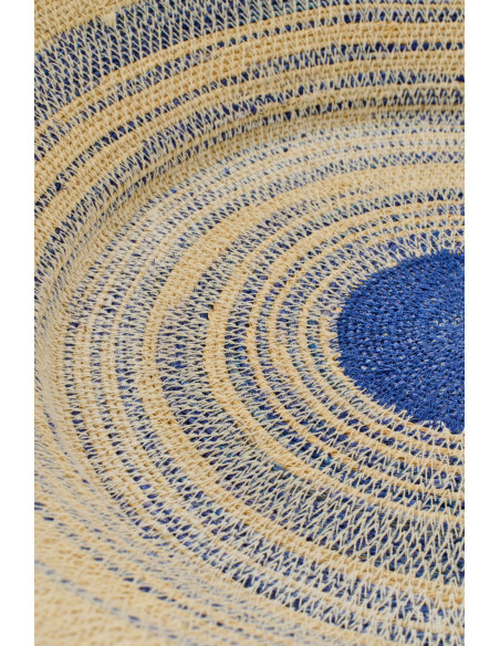 Plateau décoratif rond en fibres naturelles et motifs bleu Ø52 cm Marévia 