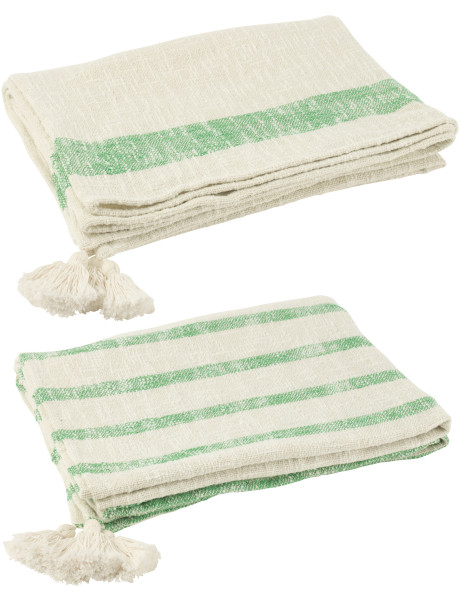 Plaids coton écru et vert 130 x 180 cm lot de 2 Solyra 