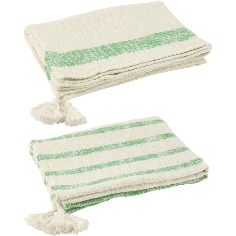Plaids coton écru et vert 130 x 180 cm lot de 2 Solyra 
