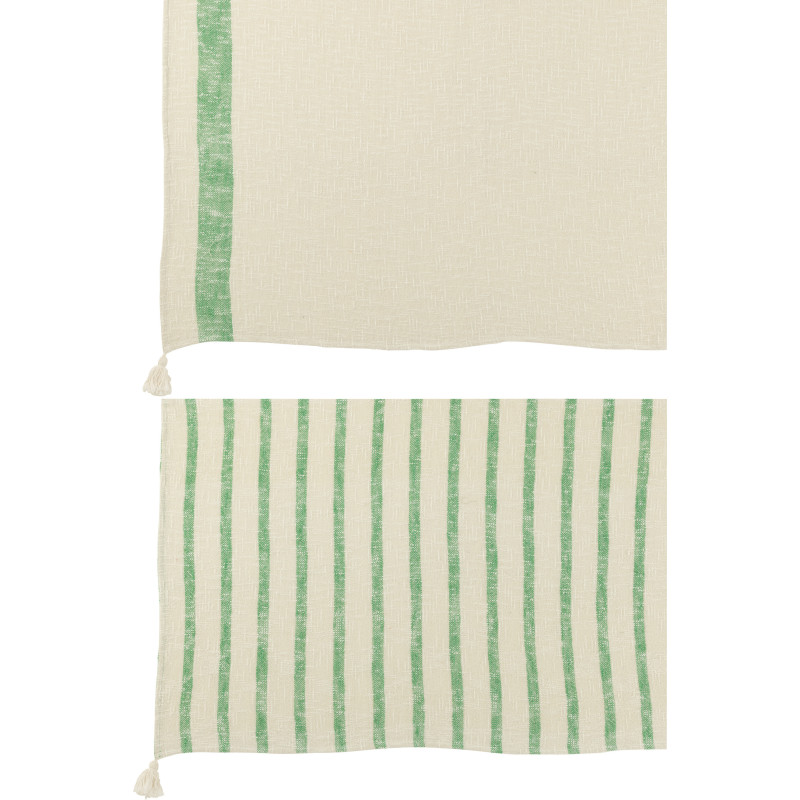 Plaids coton écru et vert 130 x 180 cm lot de 2 Solyra 