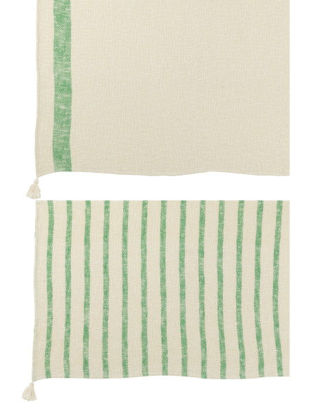 Plaids coton écru et vert 130 x 180 cm lot de 2 Solyra 