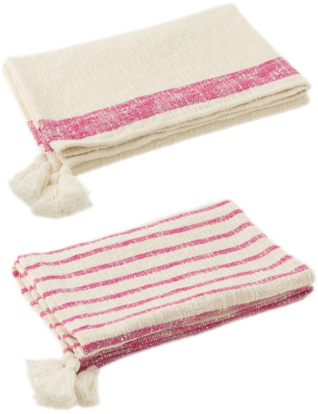 Plaids coton écru et rose 130 x 180 cm lot de 2 Solyra 