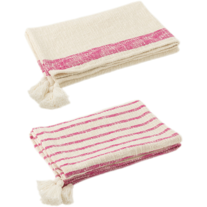Plaids coton écru et rose 130 x 180 cm lot de 2 Solyra 