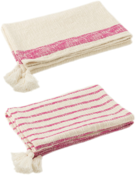 Plaids coton écru et rose 130 x 180 cm lot de 2 Solyra 