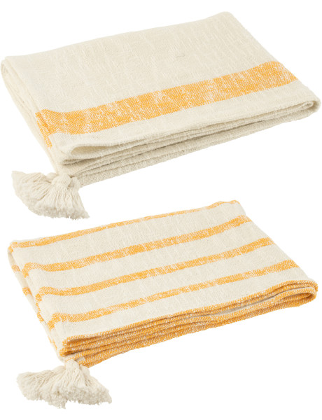 Plaids coton écru et orange 130 x 180 cm lot de 2 Solyra 