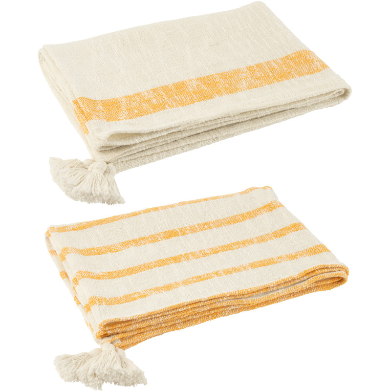 Plaids coton écru et orange 130 x 180 cm lot de 2 Solyra 