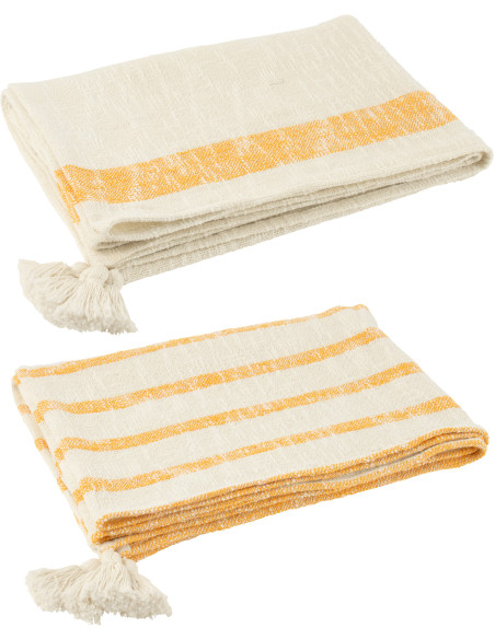 Plaids coton écru et orange 130 x 180 cm lot de 2 Solyra 
