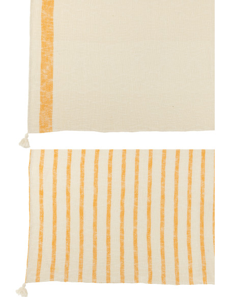 Plaids coton écru et orange 130 x 180 cm lot de 2 Solyra 