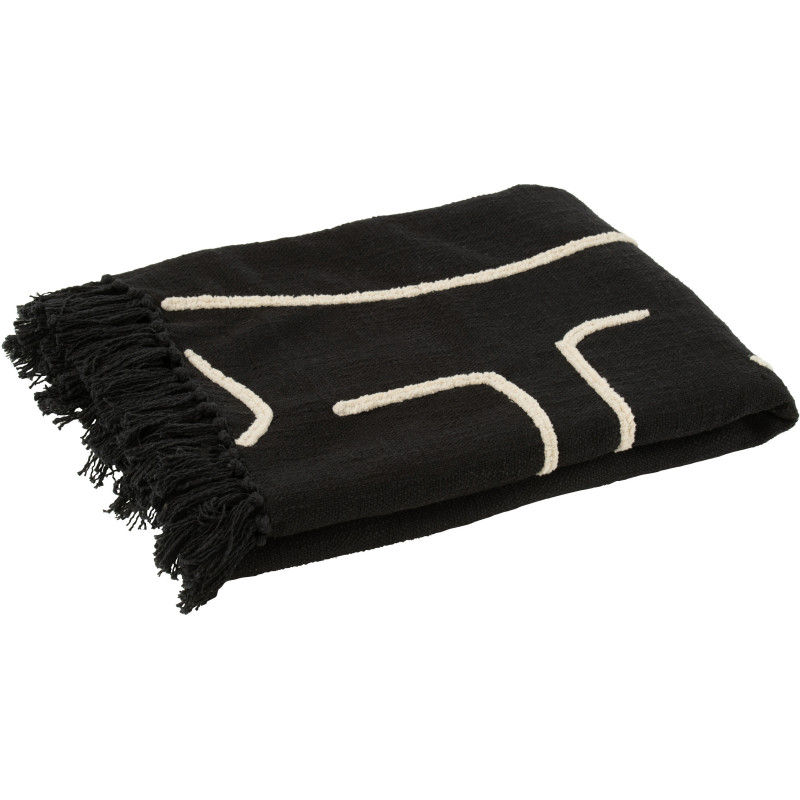 Plaid coton lignes graphiques noir profond 130 x 180 cm Lioren 