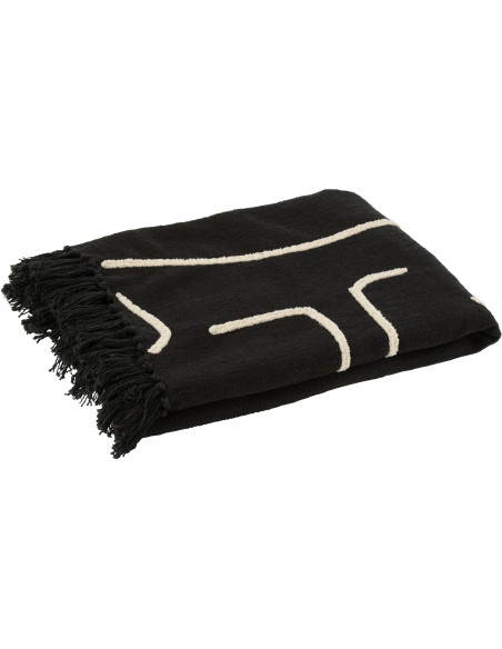 Plaid coton lignes graphiques noir profond 130 x 180 cm Lioren 