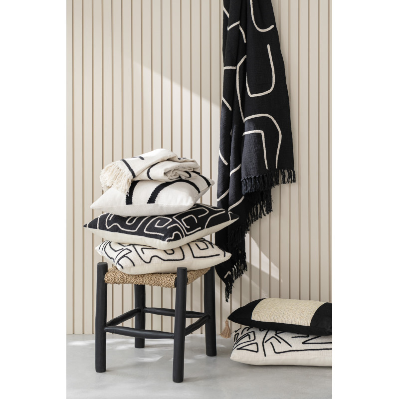 Plaid coton lignes graphiques noir profond 130 x 180 cm Lioren 