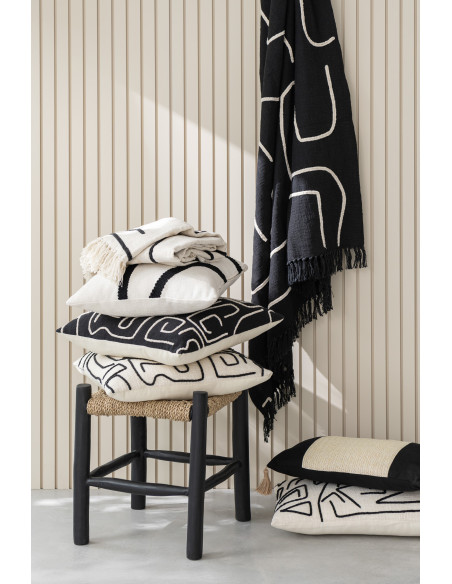 Plaid coton lignes graphiques noir profond 130 x 180 cm Lioren 