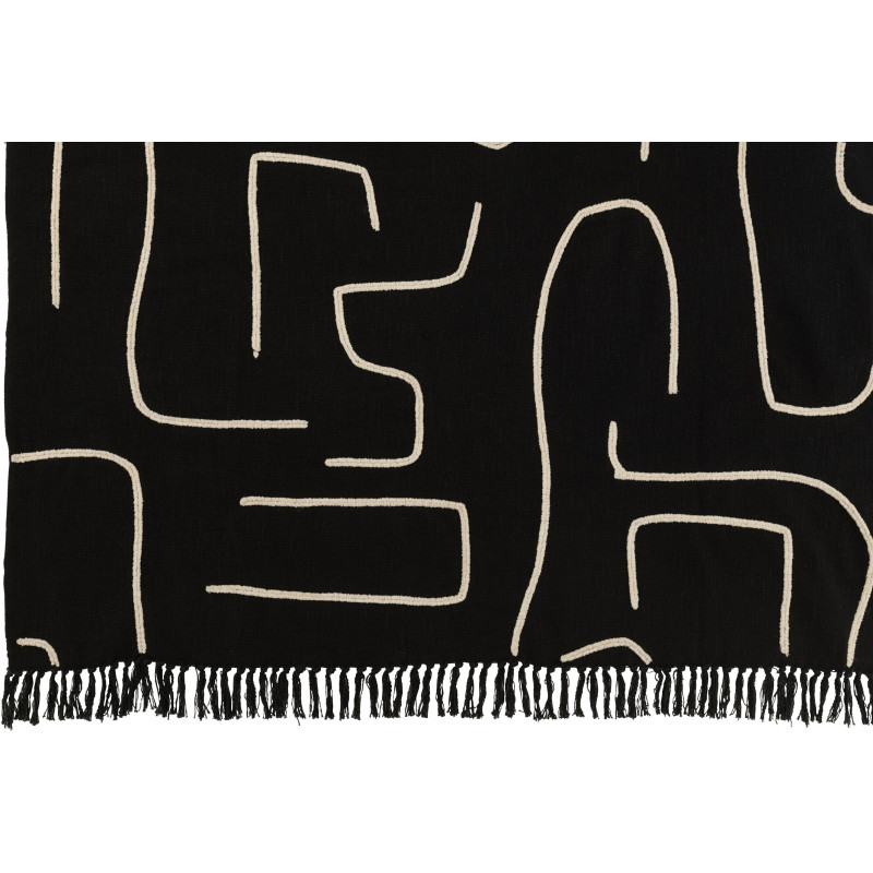 Plaid coton lignes graphiques noir profond 130 x 180 cm Lioren 