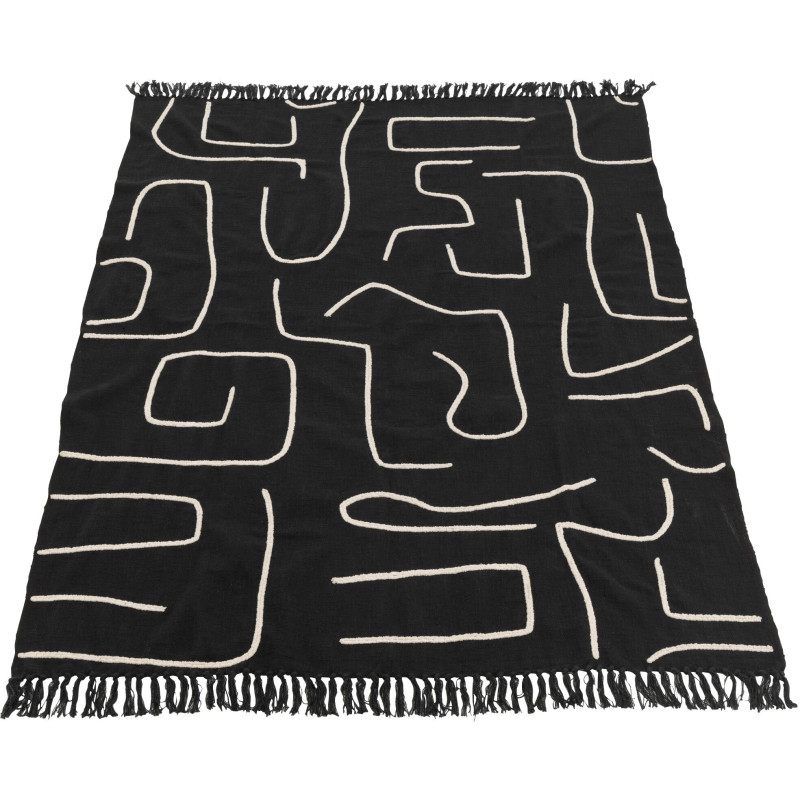 Plaid coton lignes graphiques noir profond 130 x 180 cm Lioren 
