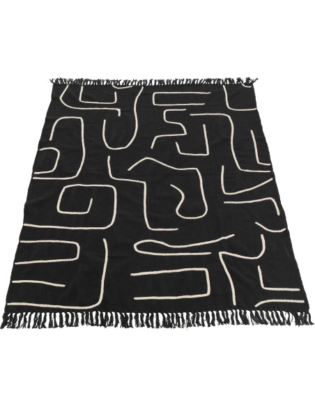 Plaid coton lignes graphiques noir profond 130 x 180 cm Lioren 