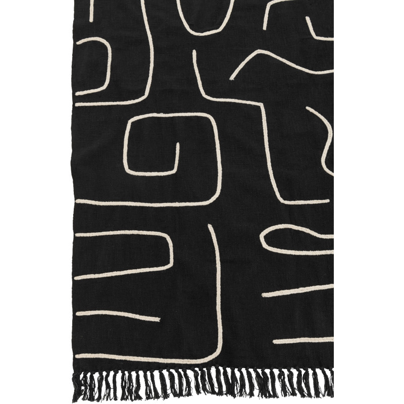 Plaid coton lignes graphiques noir profond 130 x 180 cm Lioren 