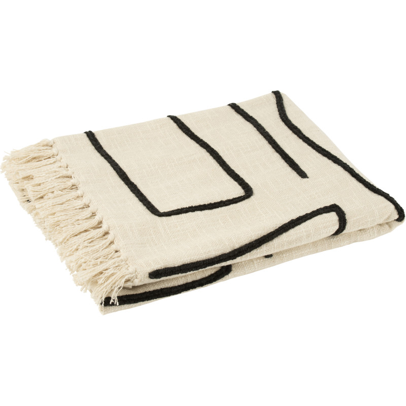 Plaid coton lignes graphiques noir écru 130 x 180 cm Lioren 