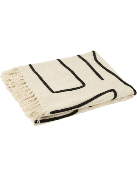 Plaid coton lignes graphiques noir écru 130 x 180 cm Lioren 