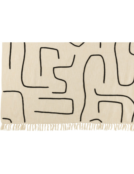 Plaid coton lignes graphiques noir écru 130 x 180 cm Lioren 